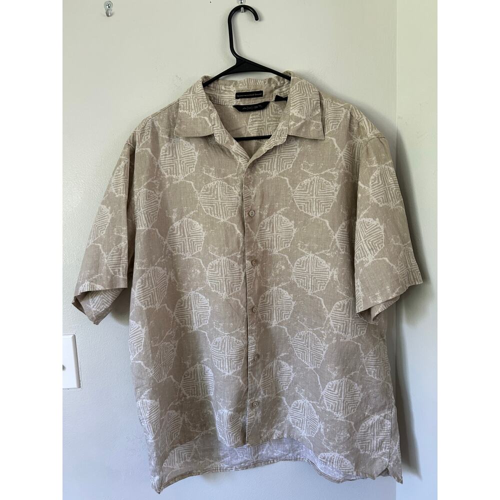 Men's Axist Short Sleeve Button Front Shirt 100% Linen Size L